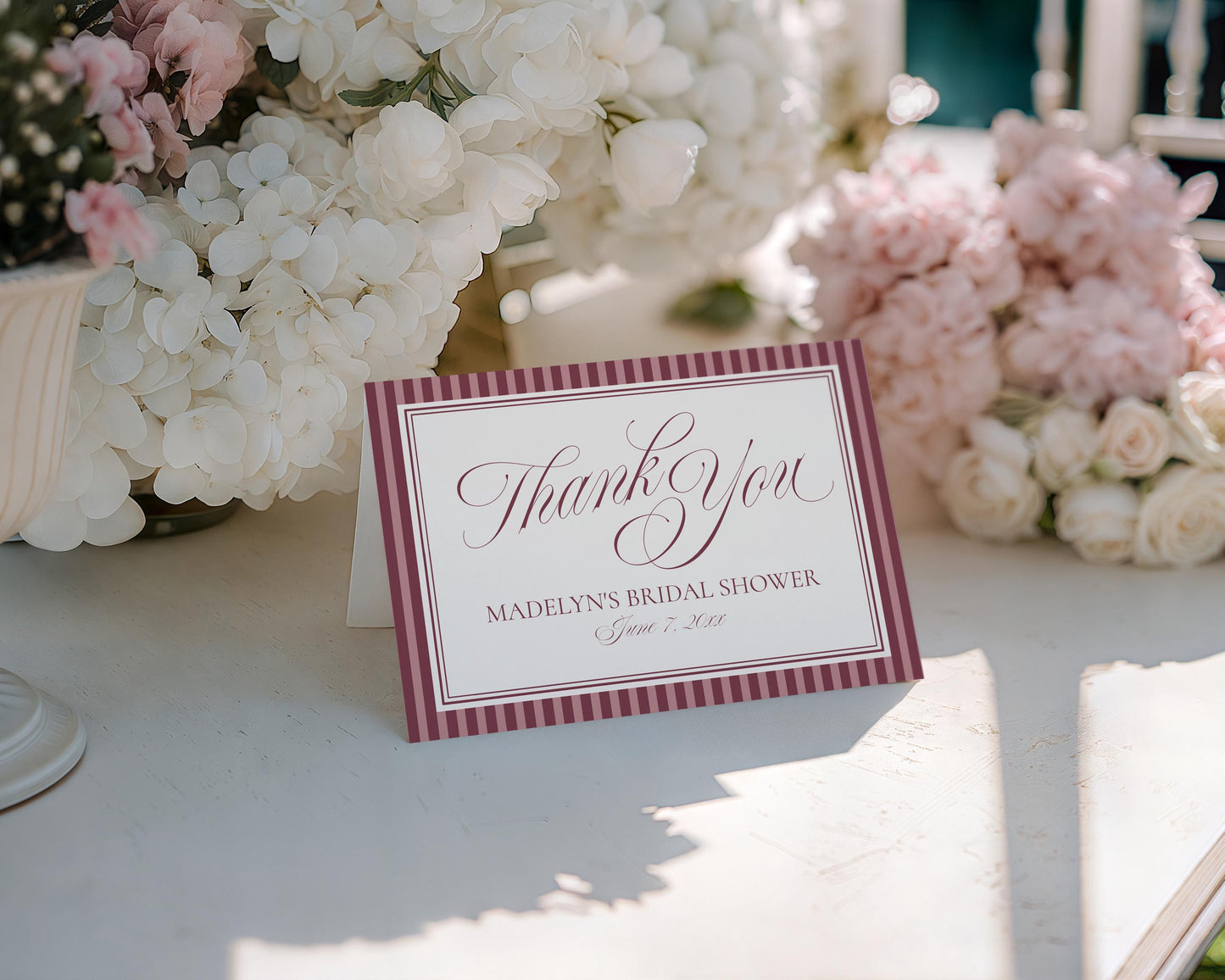 Wine Striped Thank You Card Template, Old Money Bridal Shower, Burgundy Wedding, Modern Vintage Night Before Rehearsal Dinner WP1093