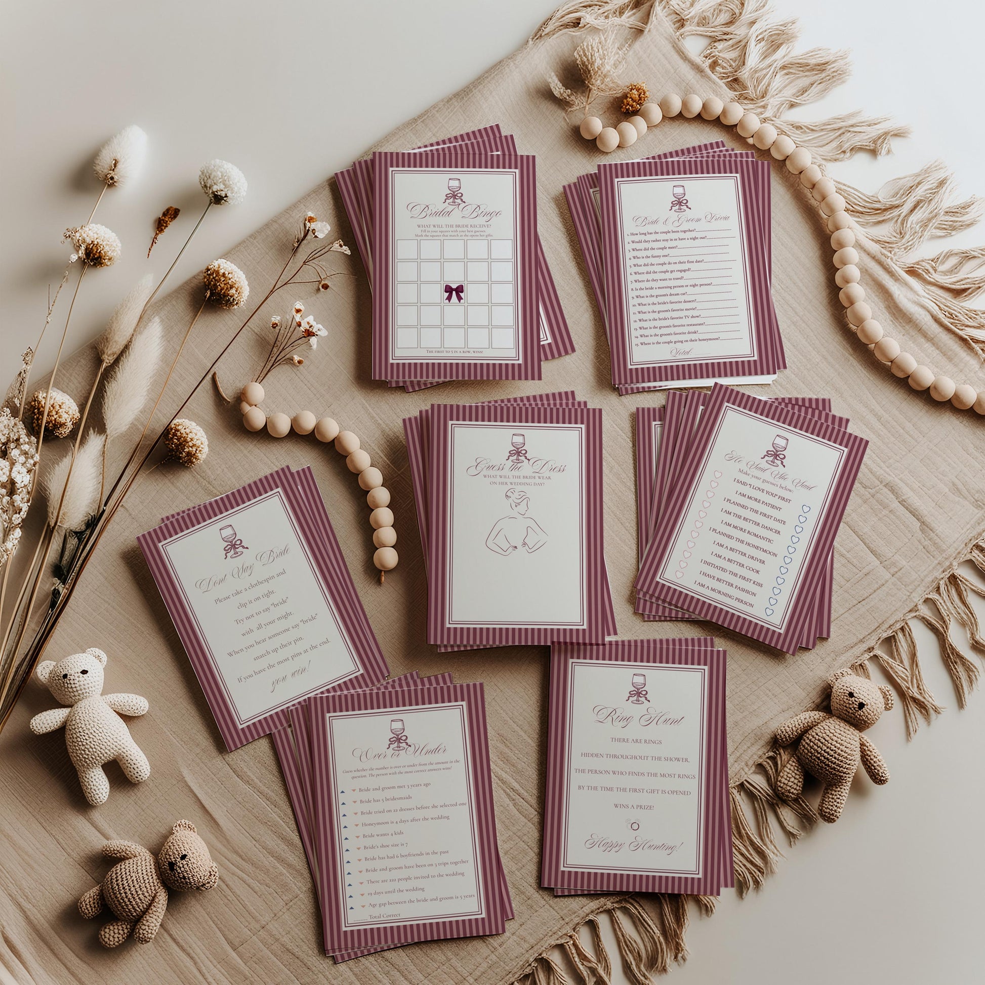 Wine Striped Bridal Shower Games Template, Burgundy Old Money Vino Before Vows Bridal Brunch, Modern Vintage Brunch with Bride WP1093