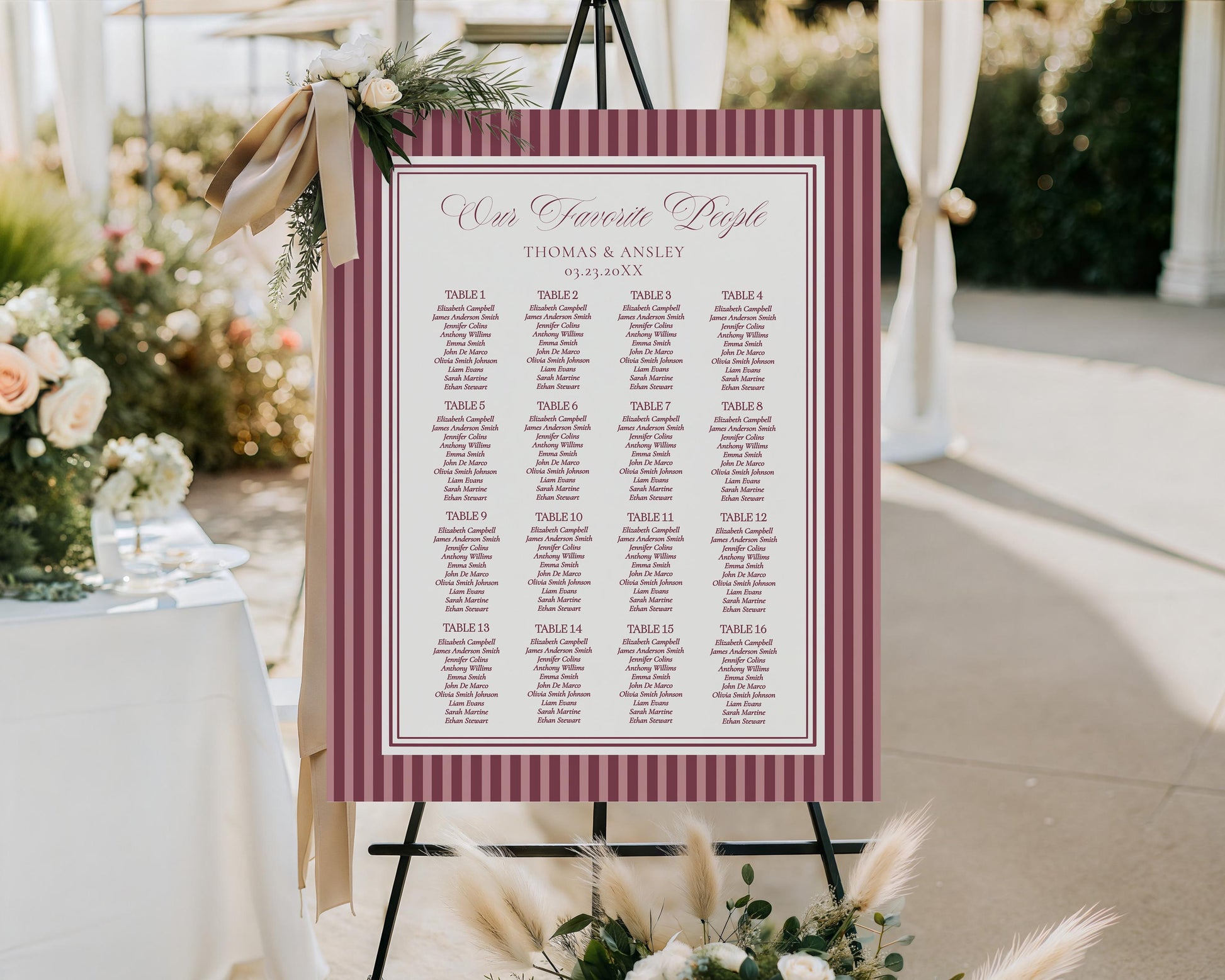 Wine Striped Seating Chart Poster Template, Old Money Bridal Shower, Burgundy Wedding, Modern Vintage Night Before Rehearsal Dinner WP1093