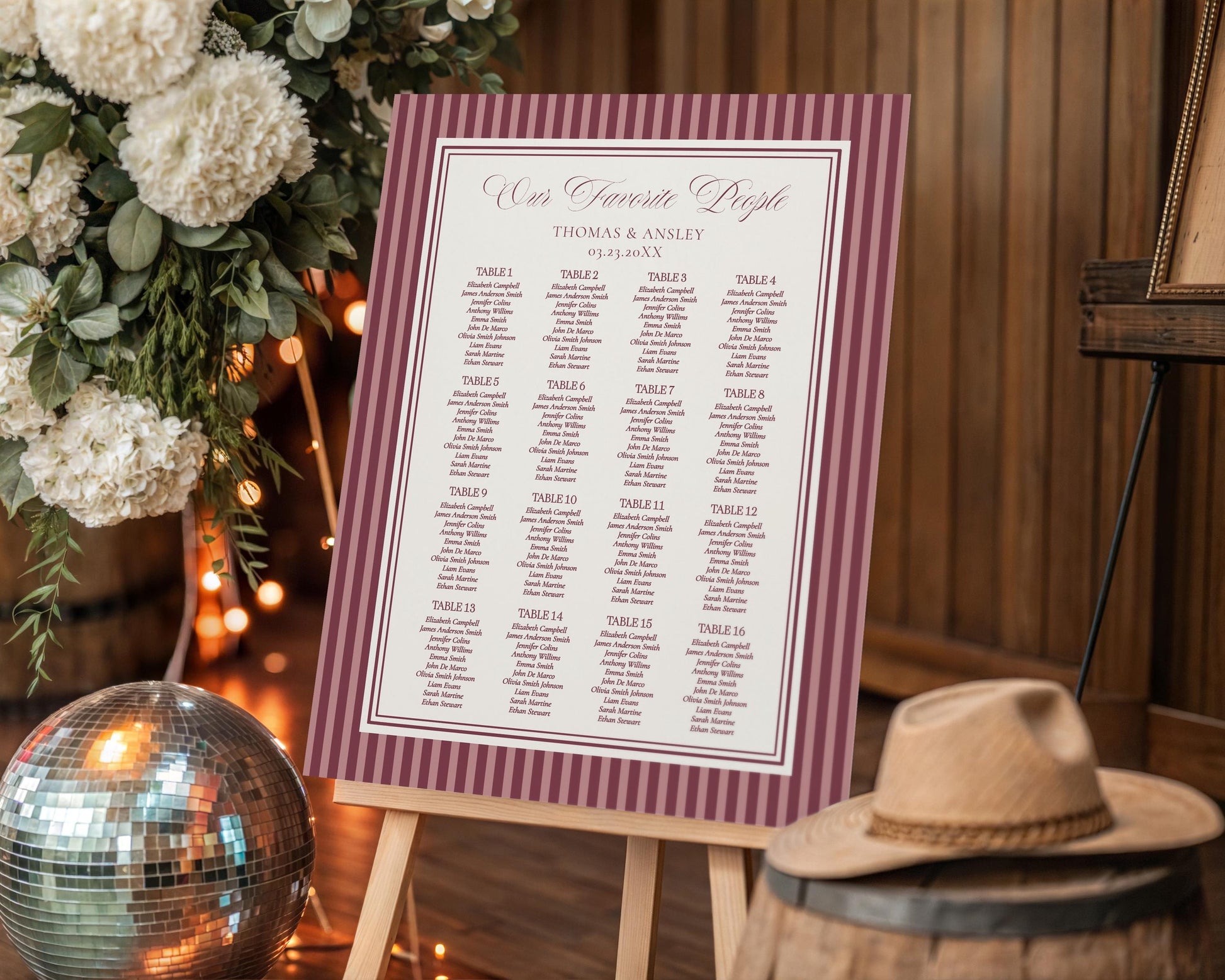 Wine Striped Seating Chart Cards Template, Old Money Bridal Shower, Burgundy Wedding, Modern Vintage Night Before Rehearsal Dinner WP1093