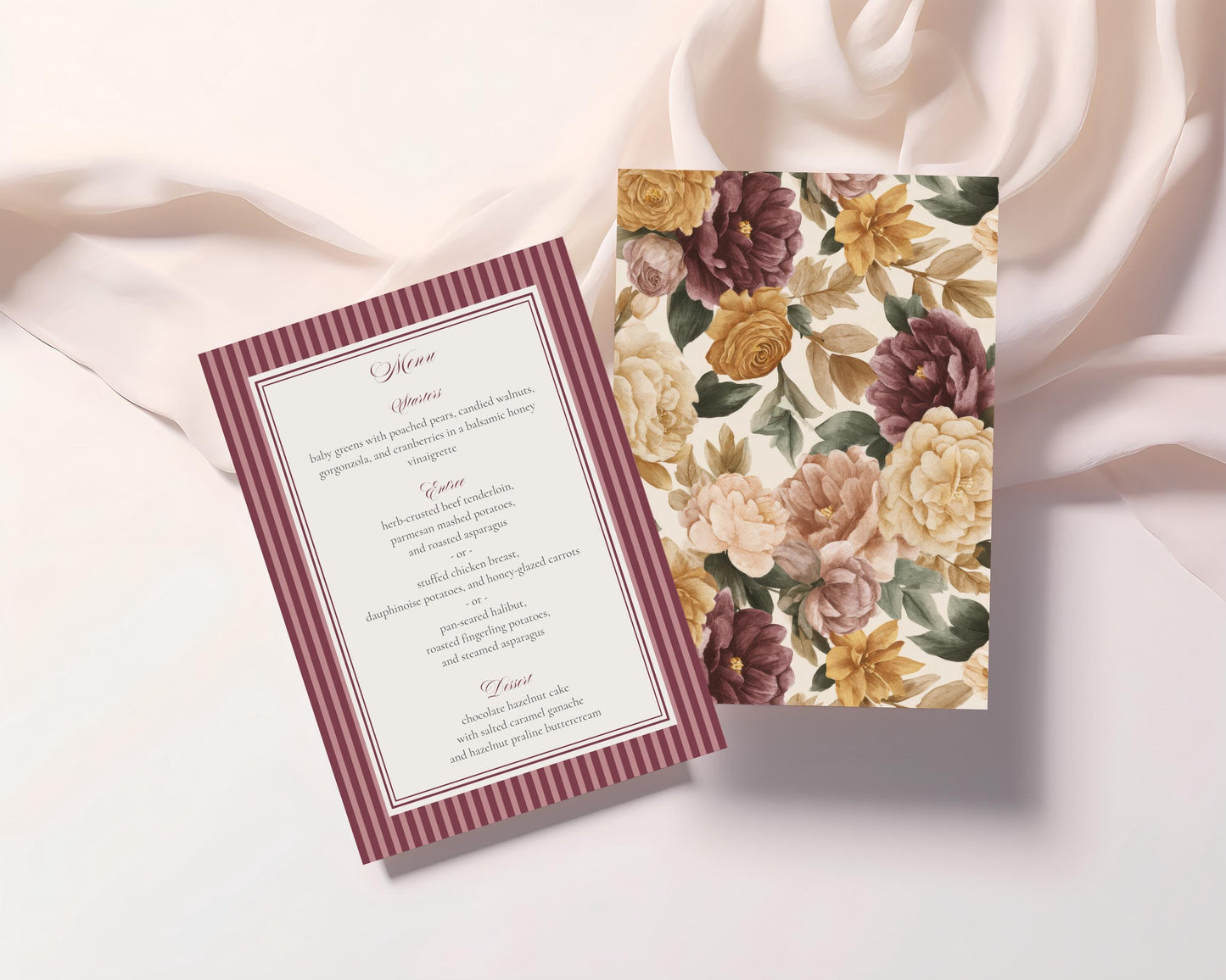 Wine Striped Menu Template, Old Money Bridal Shower, Burgundy Wedding, Modern Vintage Night Before Rehearsal Dinner WP1093