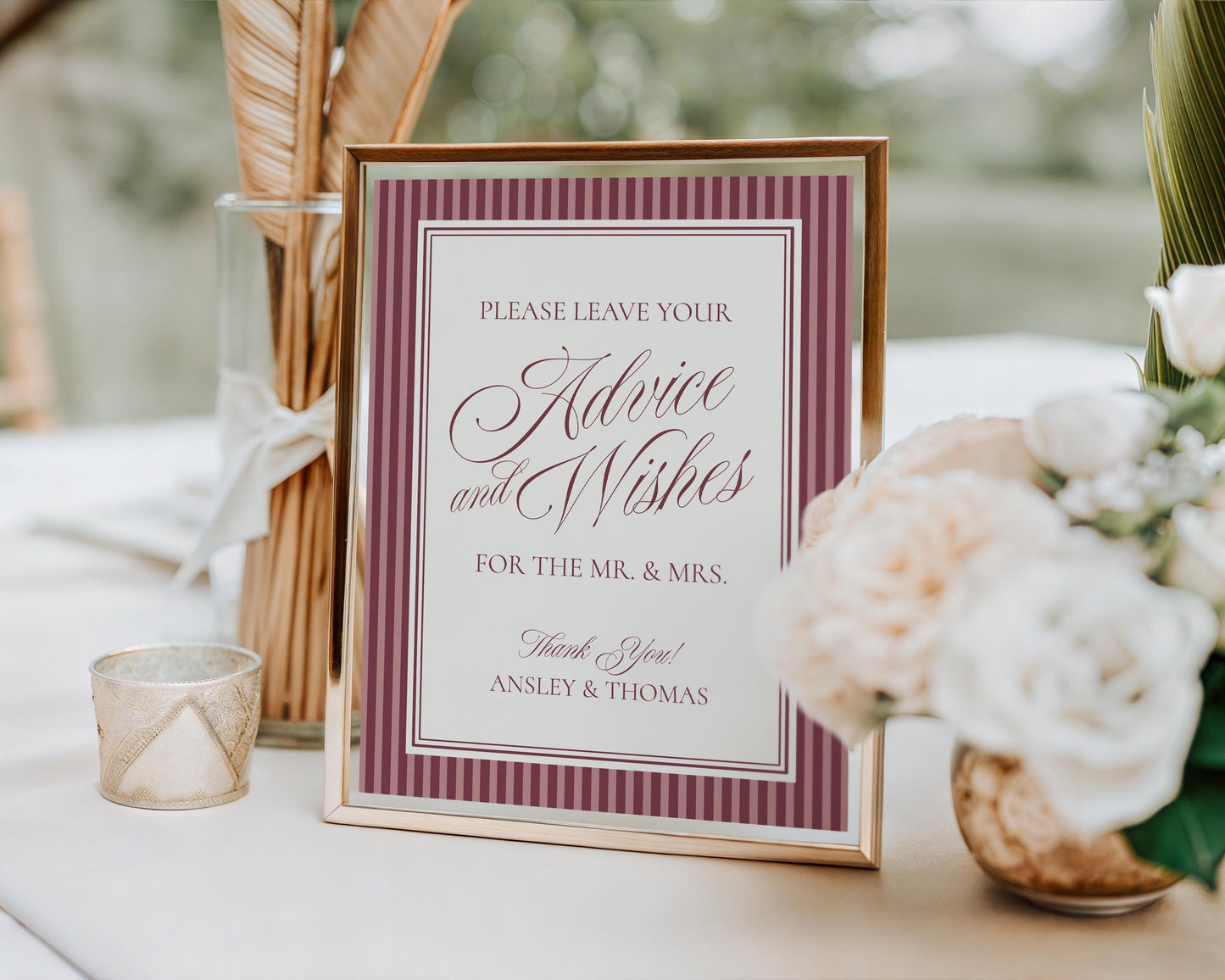 Wine Striped Advice for Mr & Mrs Cards Template, Burgundy Old Money Bridal Shower Game, Vino Before Vows Vintage Wedding WP1093