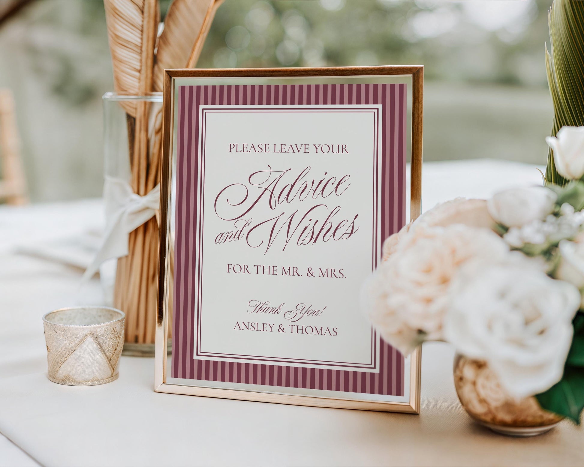Wine Striped Advice for Mr & Mrs Cards Template, Burgundy Old Money Bridal Shower Game, Vino Before Vows Vintage Wedding WP1093