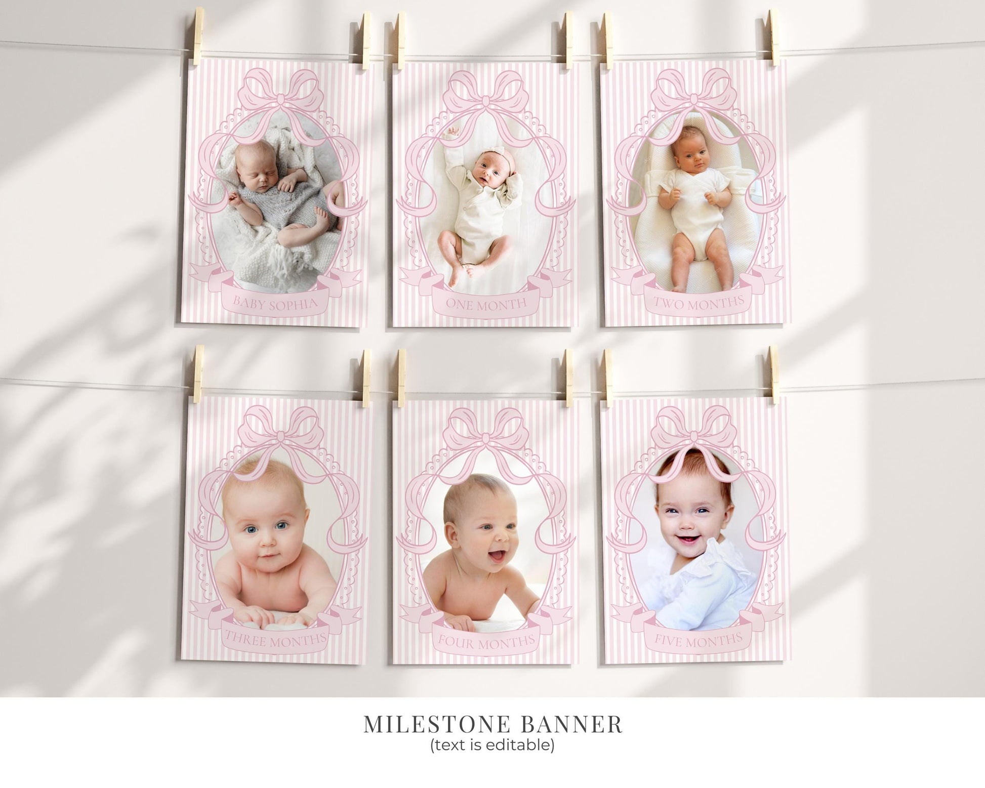 Pink Coquette Bow Rocking Horse 1st Birthday Bundle Printable Template, Preppy Striped First Birthday Party WP1094