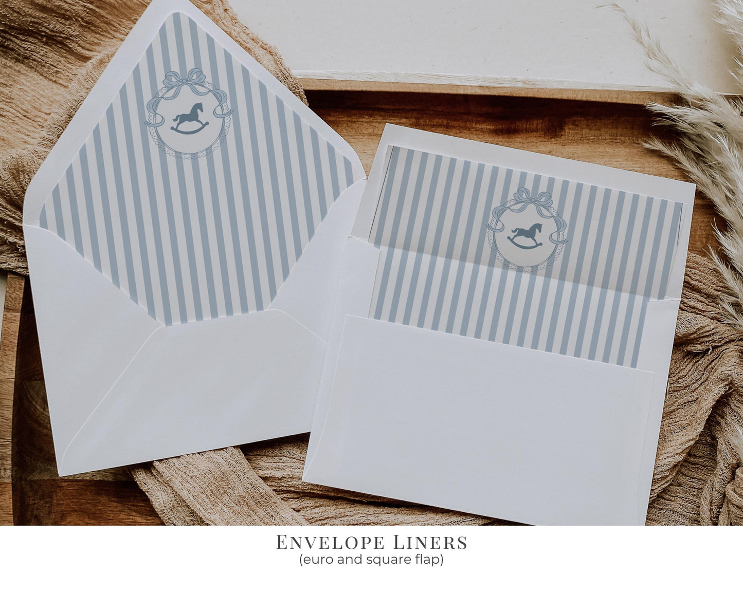 Blue Coquette Bow Rocking Horse 1st Birthday Bundle Printable Template, Preppy Striped First Birthday Party WP1095