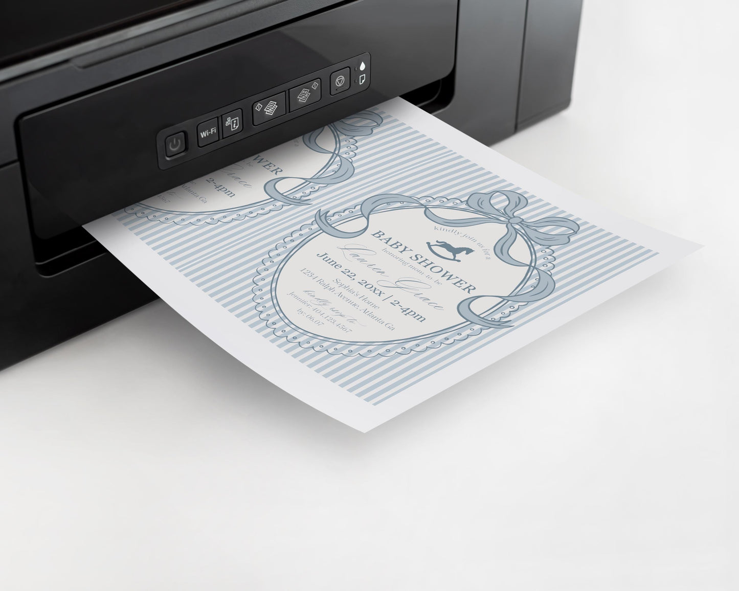 Blue Coquette Bow Rocking Horse Seating Chart Poster Template, Striped Preppy Baby Shower, Classic First Birthday Party WP1095