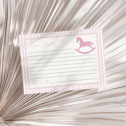 Pink Coquette Bow Rocking Horse Time Capsule Template, Preppy Striped First Birthday Party, Heirloom Inspired Timeless Bday WP1094