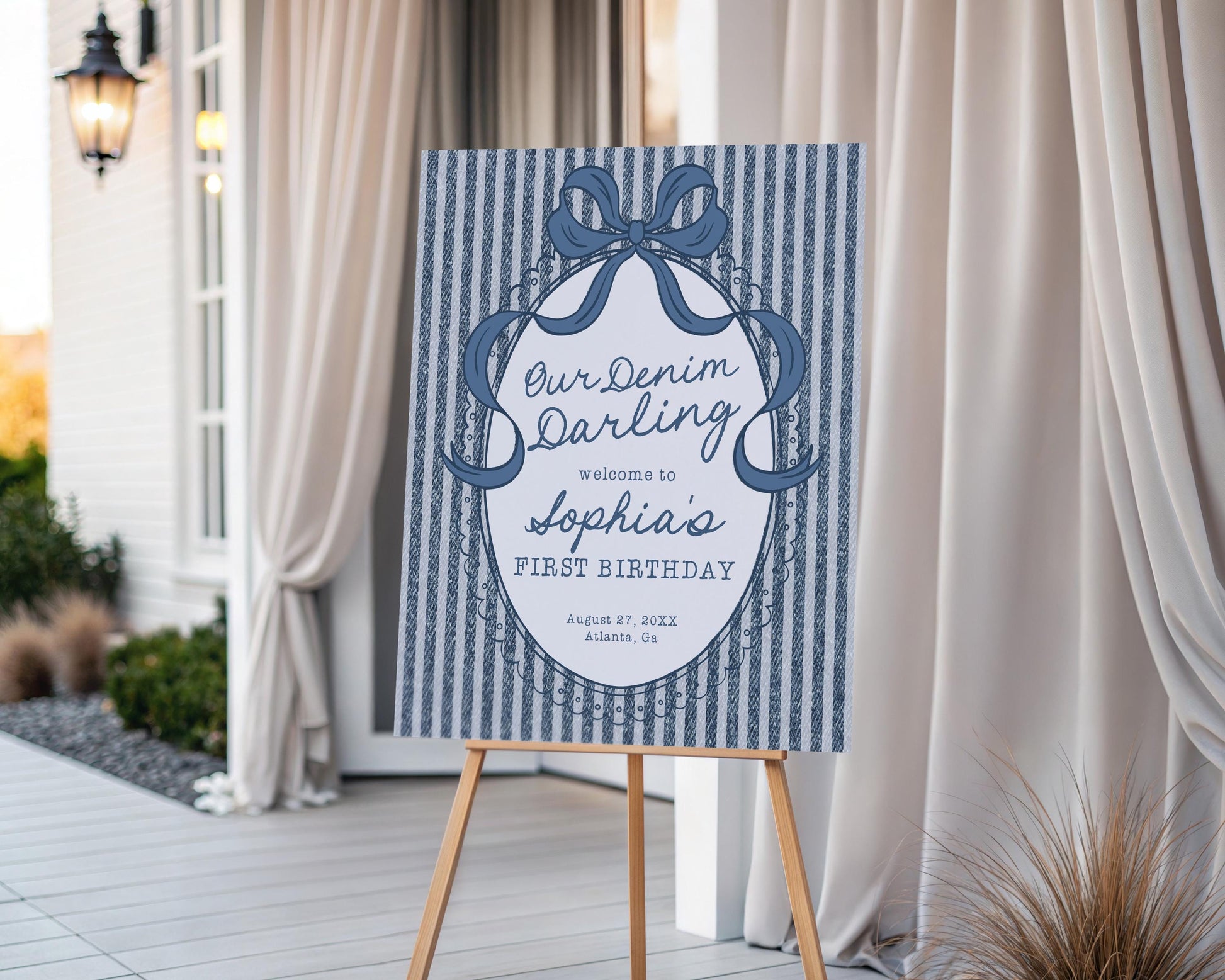 Blue Jean Birthday Welcome Sign Template, Denim Darling Bday Celebration WP1089