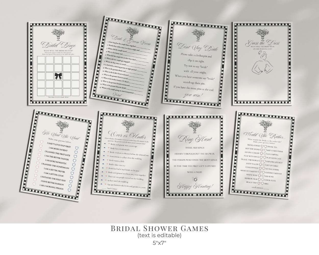 Black Harlequin Pattern Bridal Shower Template Bundle, Checkered Old Money Luxury Bridal Brunch WP1097