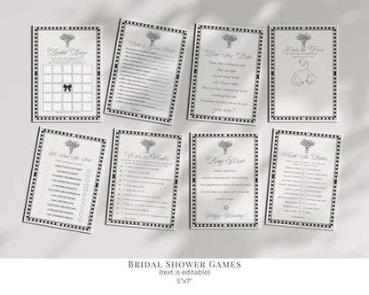 Black Harlequin Pattern Bridal Shower Template Bundle, Checkered Old Money Luxury Bridal Brunch WP1097