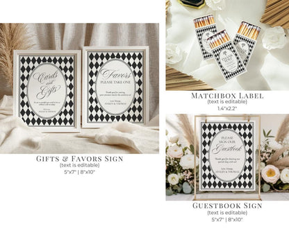 Black Harlequin Pattern Rehearsal Dinner Template Bundle, Checkered Old Money Luxury Night Before Party WP1097
