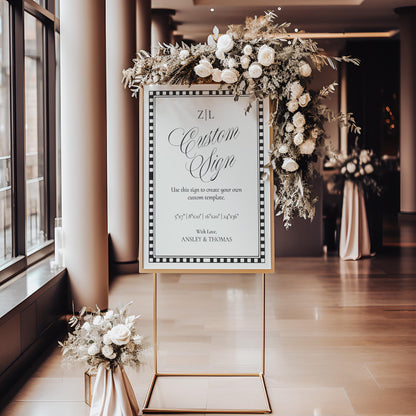 Black Harlequin Pattern Custom Sign Template, Checkered Old Money Luxury Night Before Bridal Shower, Timeless Wedding Decor WP1097