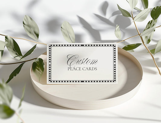 Black Harlequin Pattern Place Cards Template, Checkered Old Money Luxury Ceremony Black and White Wedding Reception WP1097