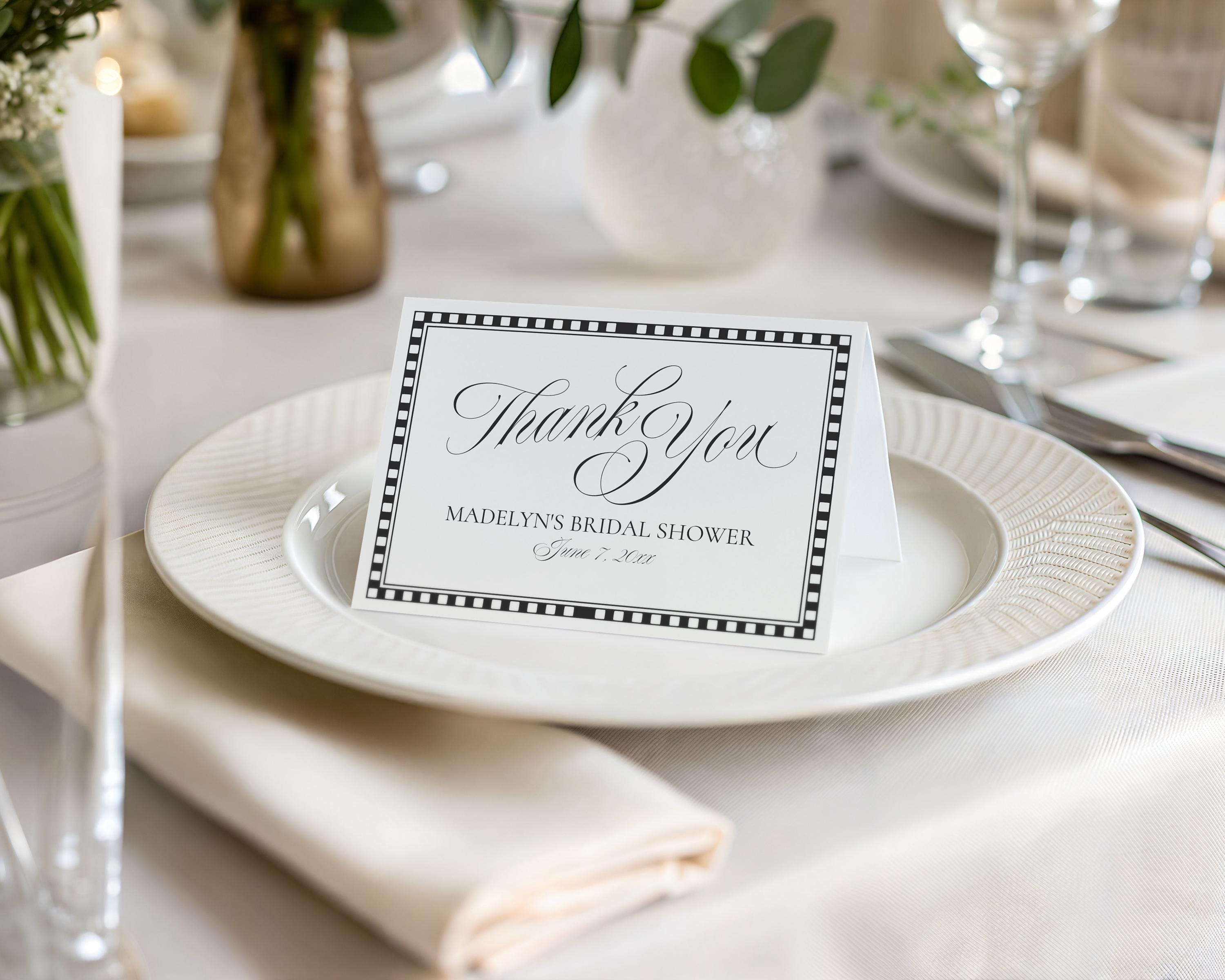 Black Harlequin Pattern Thank You Card Template, Checkered Old Money Luxury Night Before Bridal Shower, Timeless Wedding Decor WP1097