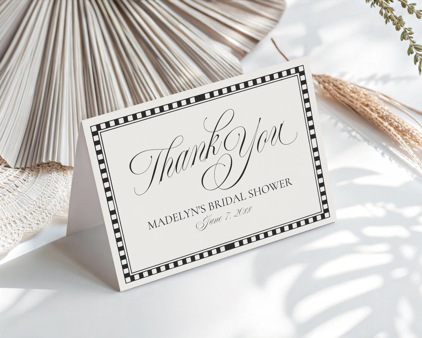 Black Harlequin Pattern Thank You Card Template, Checkered Old Money Luxury Night Before Bridal Shower, Timeless Wedding Decor WP1097
