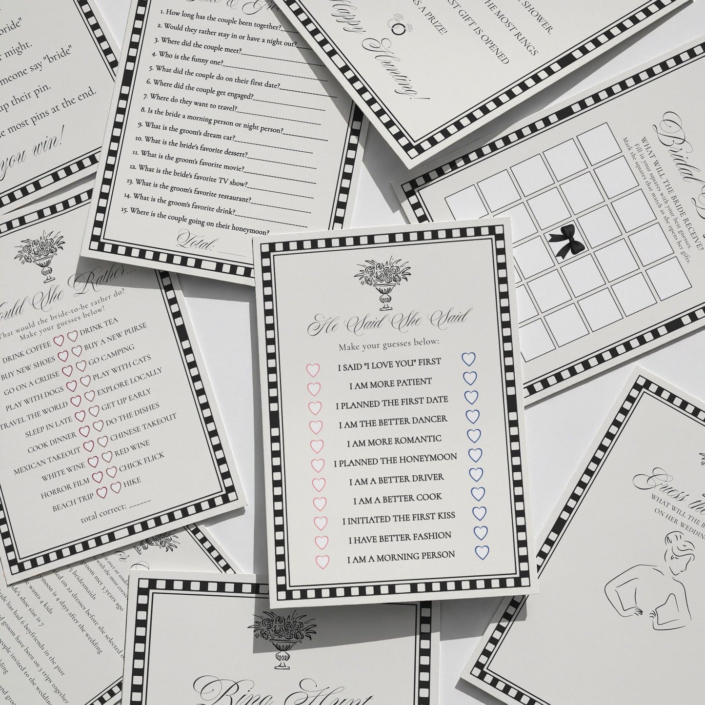 Black Harlequin Pattern Bridal Shower Games Template, Checkered Old Money Luxury Bridal Brunch WP1097