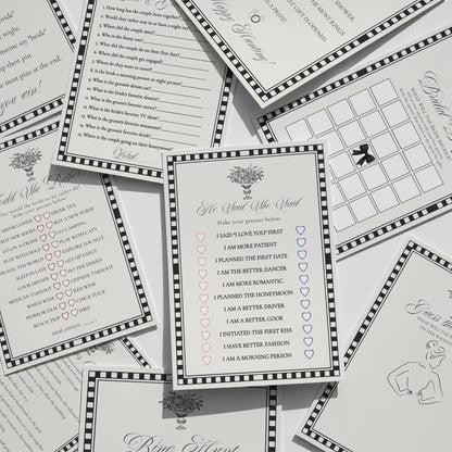 Black Harlequin Pattern Bridal Shower Games Template, Checkered Old Money Luxury Bridal Brunch WP1097