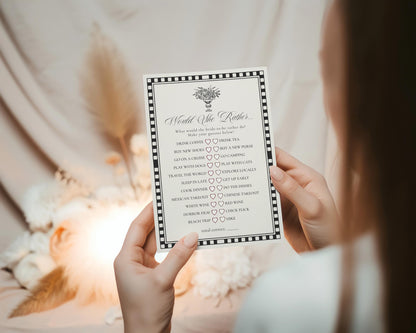 Black Harlequin Pattern Bridal Shower Games Template, Checkered Old Money Luxury Bridal Brunch WP1097
