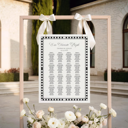 Black Harlequin Pattern Seating Chart Poster Template, Checkered Old Money Luxury Night Before Bridal Shower, Timeless Wedding Decor WP1097