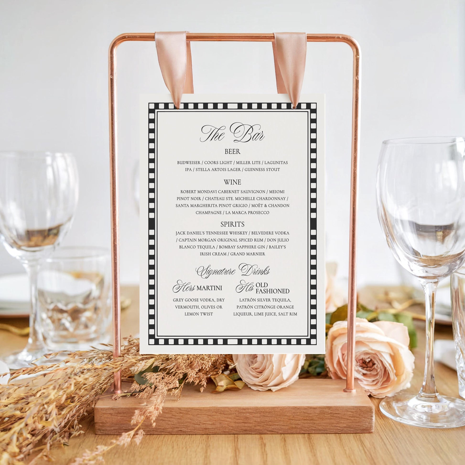 Black Harlequin Pattern Striped Bar Menu Sign Template, Checkered Old Money Luxury Ceremony Black and White Wedding Reception WP1097