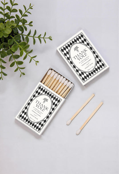 Black Harlequin Pattern Matchbox Cover Template, Old Money Bridal Shower, Checkered Old Money Black and White Wedding Reception WP1097