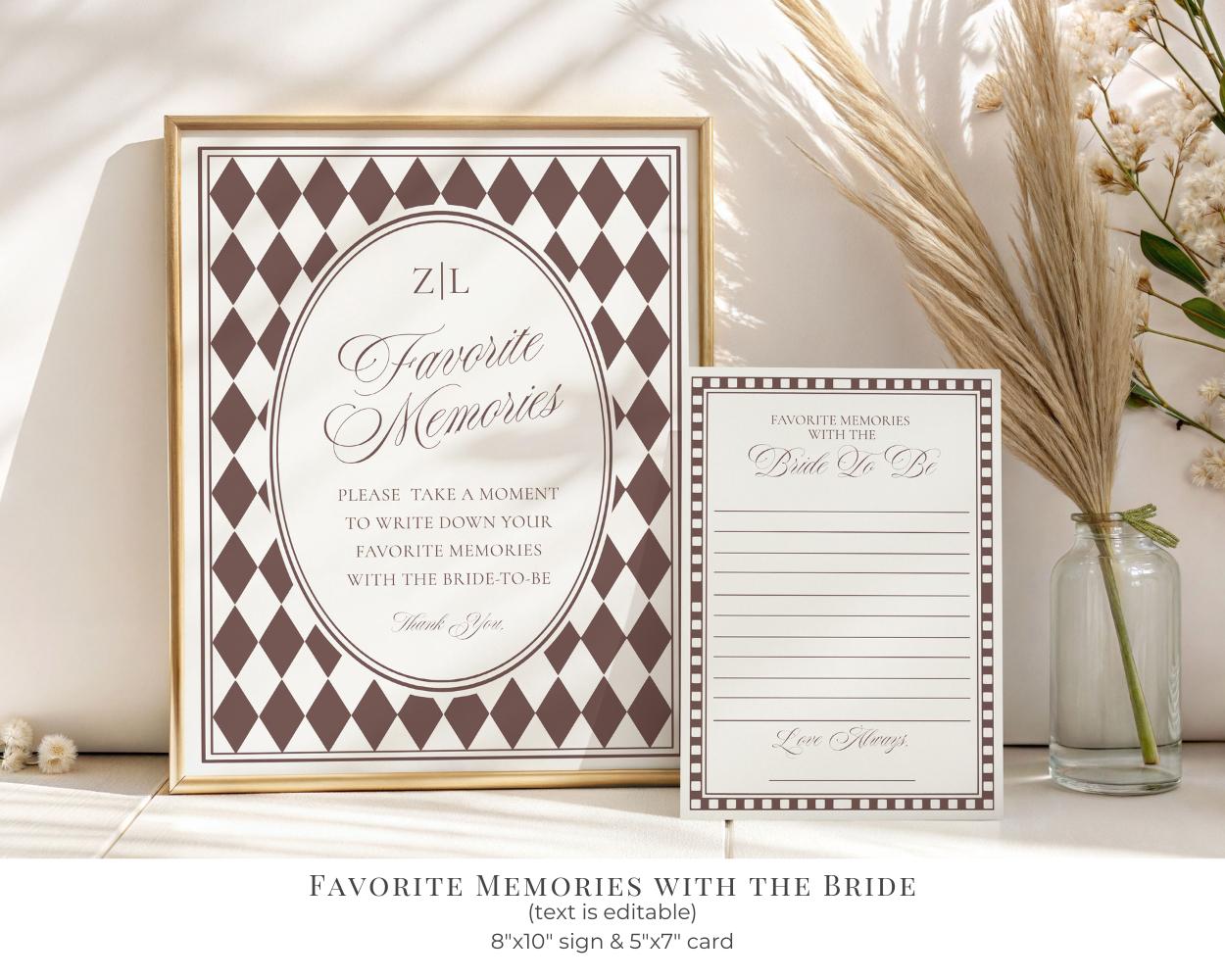 Brown Harlequin Pattern Bridal Shower Template Bundle, Checkered Old Money Luxury Bridal Brunch WP1098