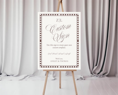 Brown Harlequin Pattern Custom Sign Template, Checkered Old Money Luxury Night Before Bridal Shower, Timeless Wedding Decor WP1098