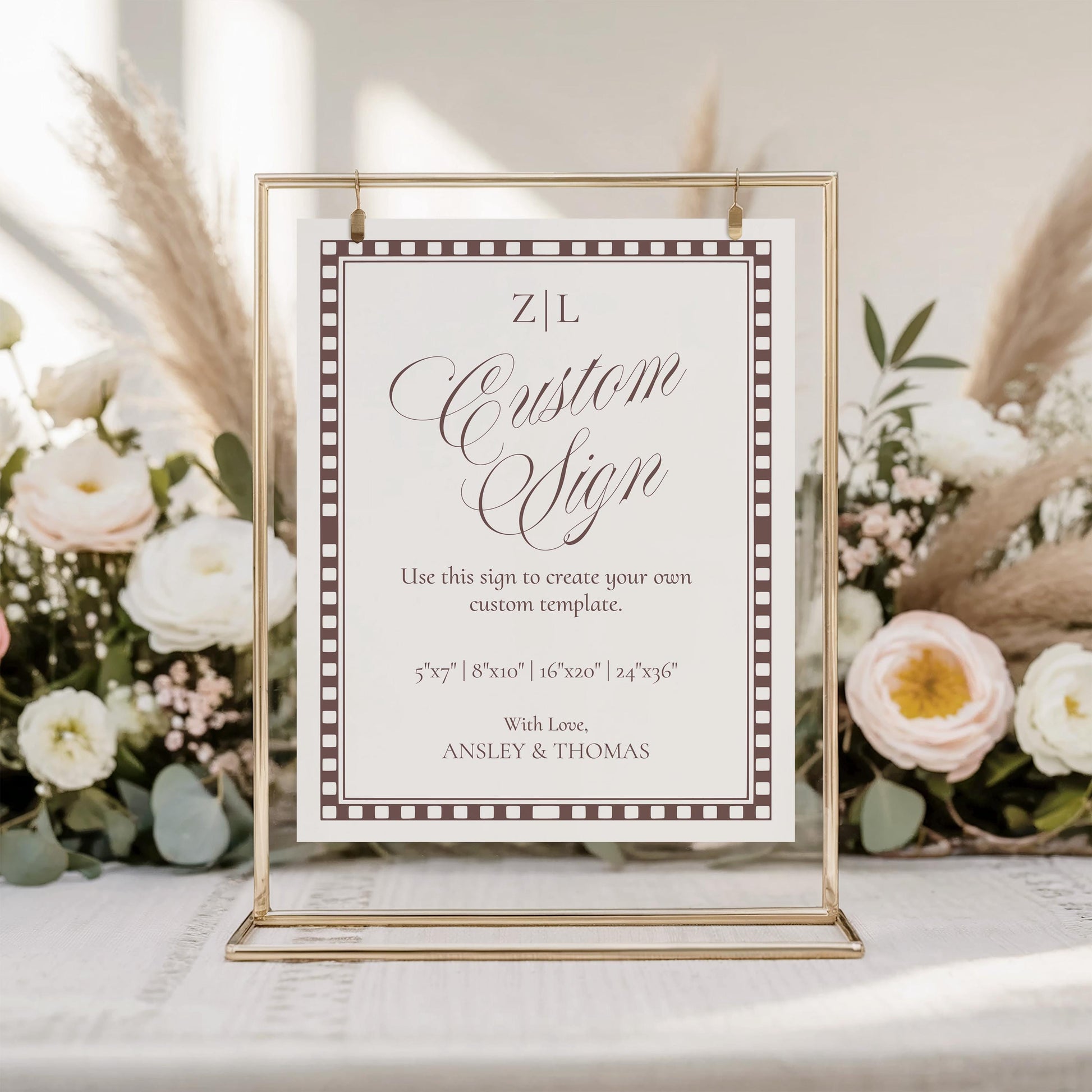 Brown Harlequin Pattern Custom Sign Template, Checkered Old Money Luxury Night Before Bridal Shower, Timeless Wedding Decor WP1098