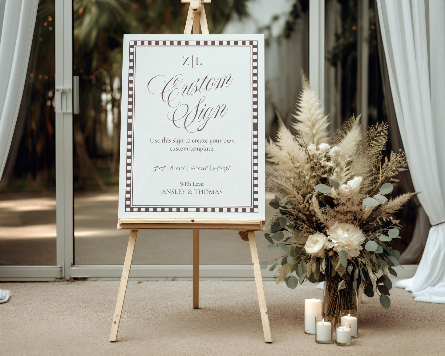 Brown Harlequin Pattern Custom Sign Template, Checkered Old Money Luxury Night Before Bridal Shower, Timeless Wedding Decor WP1098