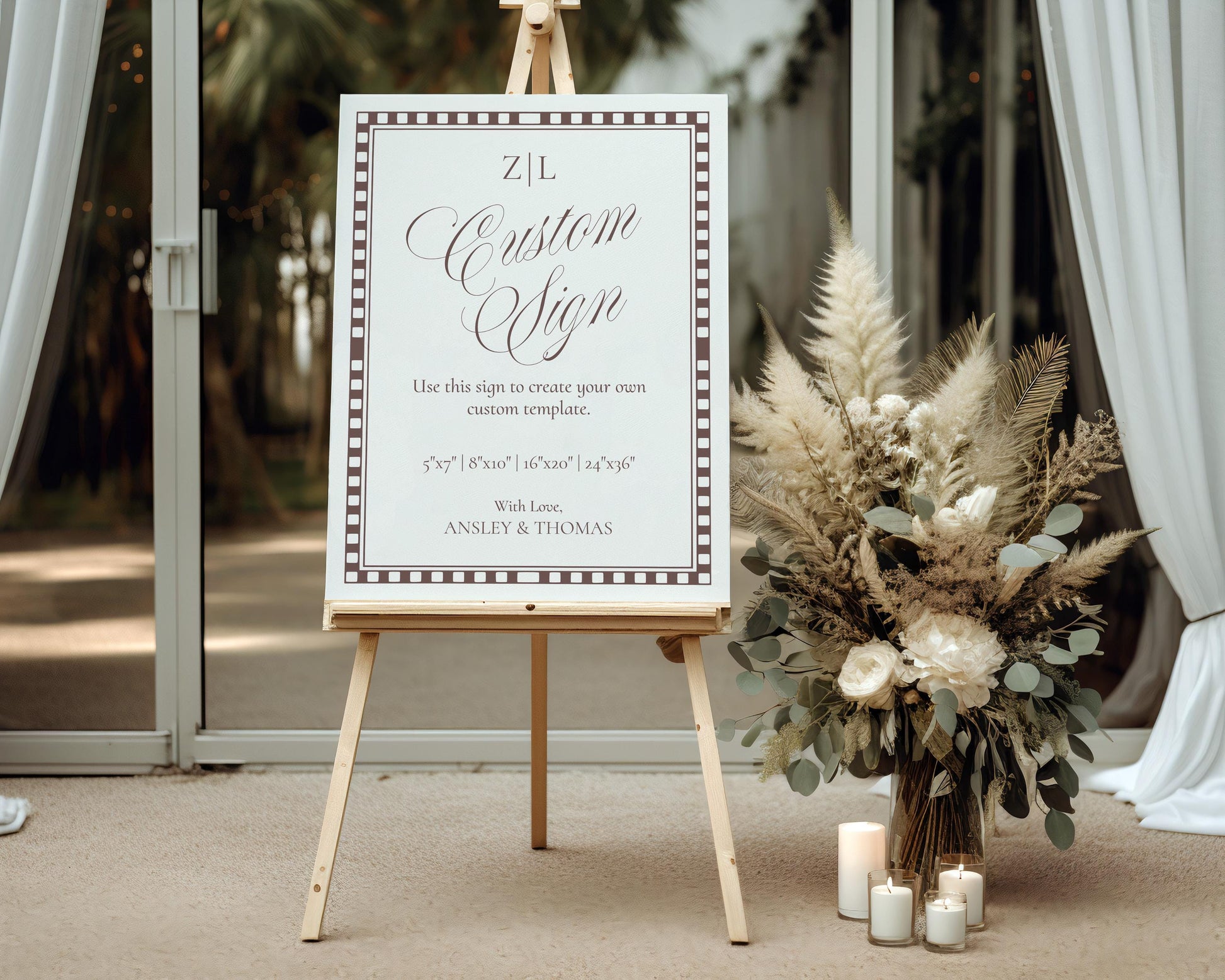 Brown Harlequin Pattern Custom Sign Template, Checkered Old Money Luxury Night Before Bridal Shower, Timeless Wedding Decor WP1098