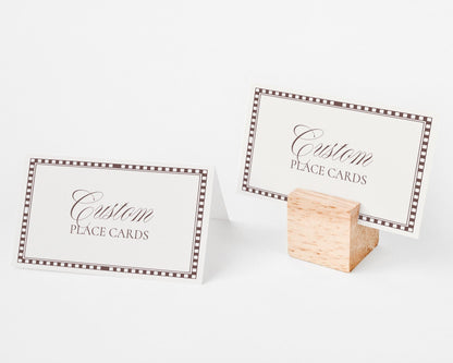 Brown Harlequin Pattern Place Cards Template, Checkered Old Money Luxury Ceremony Black and White Wedding Reception WP1098