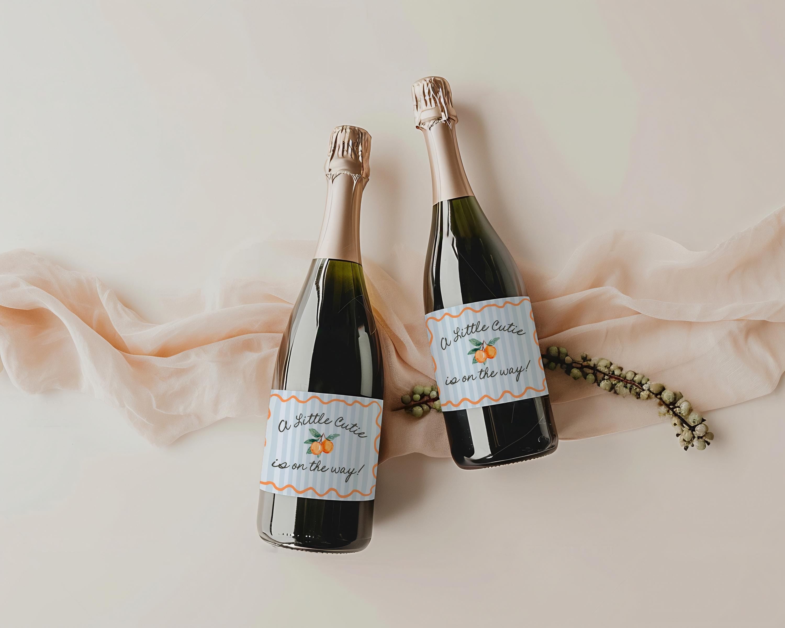 Blue Little Cutie Champagne Label Printable Template, A Little Cutie is On the Way Baby Shower WP1052