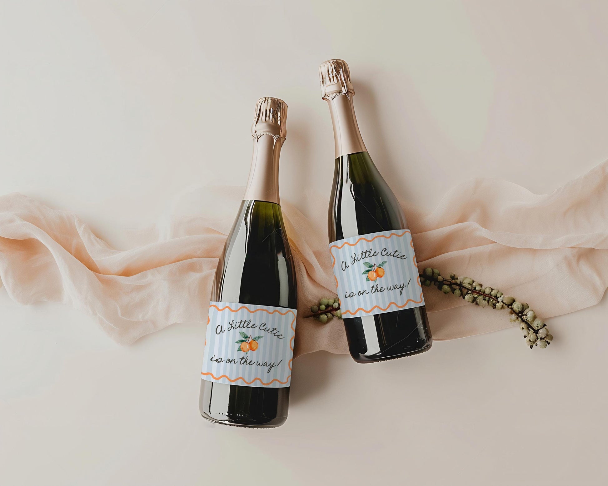 Blue Little Cutie Champagne Label Printable Template, A Little Cutie is On the Way Baby Shower WP1052