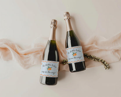 Blue Little Cutie Champagne Label Printable Template, A Little Cutie is On the Way Baby Shower WP1052