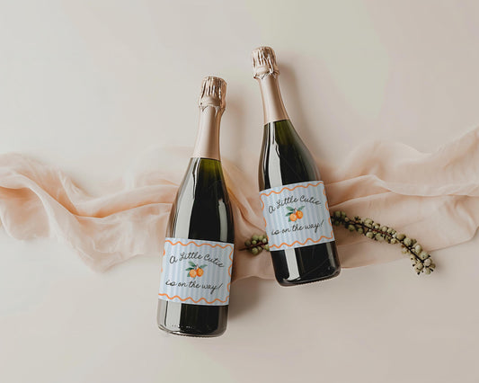 Blue Little Cutie Champagne Label Printable Template, A Little Cutie is On the Way Baby Shower WP1052