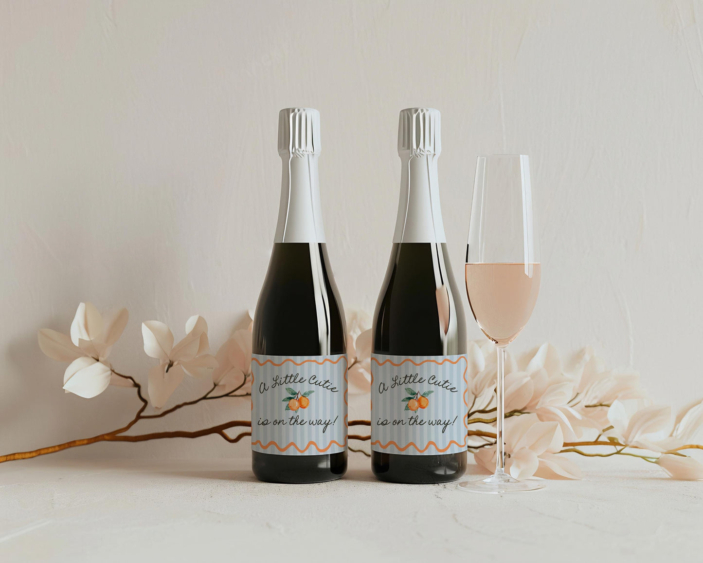 Blue Little Cutie Champagne Label Printable Template, A Little Cutie is On the Way Baby Shower WP1052