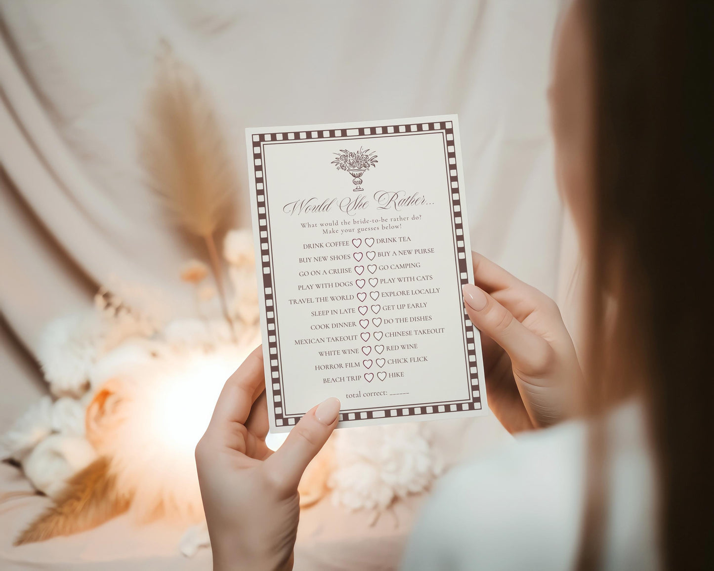 Brown Harlequin Pattern Bridal Shower Games Template, Checkered Old Money Luxury Bridal Brunch WP1098