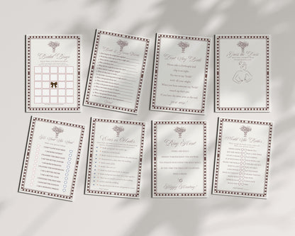 Brown Harlequin Pattern Bridal Shower Games Template, Checkered Old Money Luxury Bridal Brunch WP1098