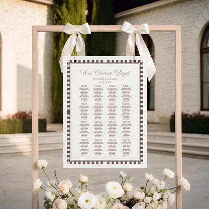 Brown Harlequin Pattern Seating Chart Poster Template, Checkered Old Money Luxury Night Before Bridal Shower, Timeless Wedding Decor WP1098