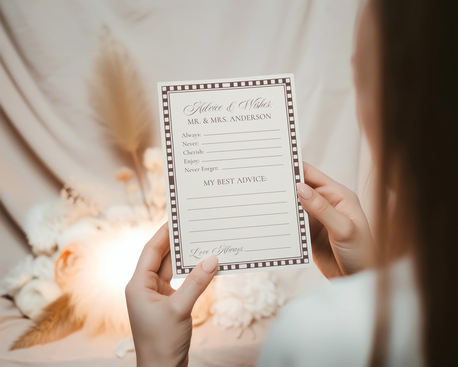 Brown Harlequin Pattern Advice for Mr & Mrs Cards Template, Checkered Old Money Night Before Bridal Shower, Timeless Wedding Decor WP1098