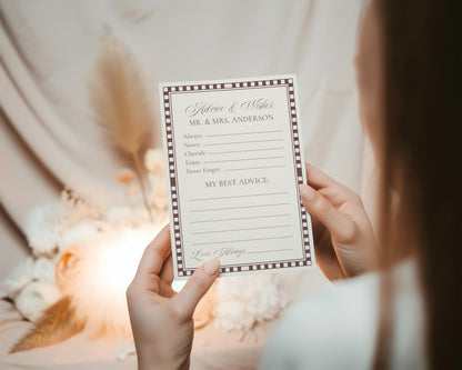 Brown Harlequin Pattern Advice for Mr & Mrs Cards Template, Checkered Old Money Night Before Bridal Shower, Timeless Wedding Decor WP1098