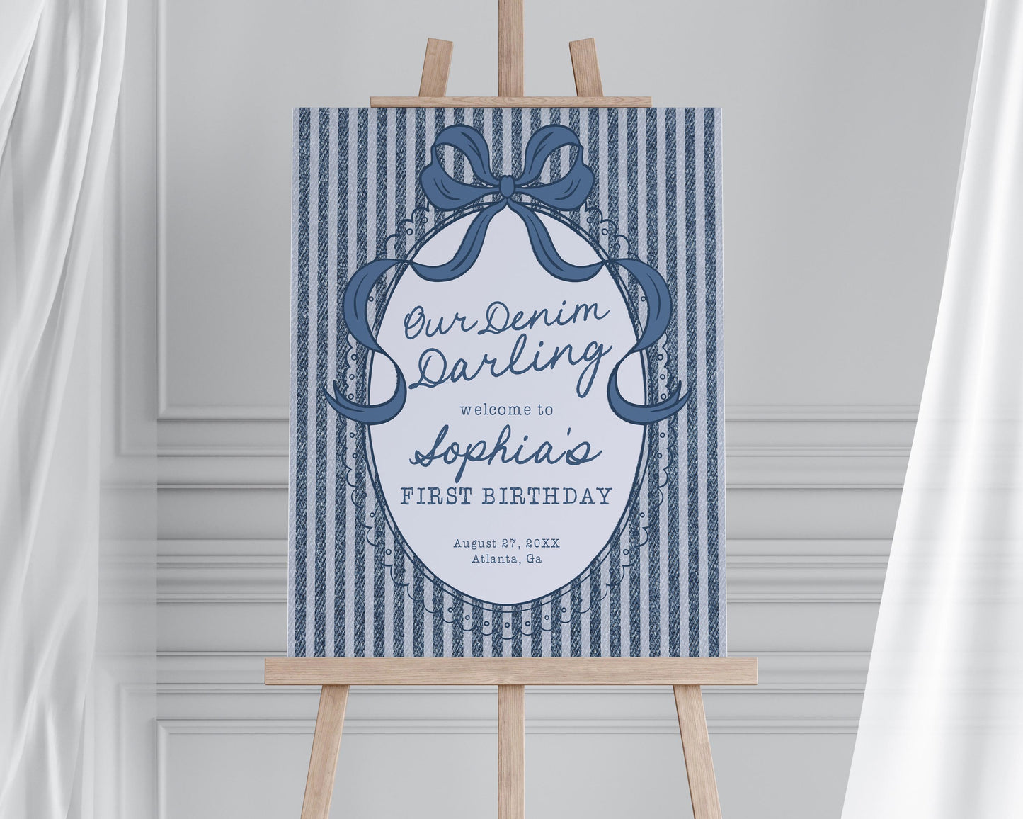 Blue Jean Birthday Welcome Sign Template, Denim Darling Bday Celebration WP1089