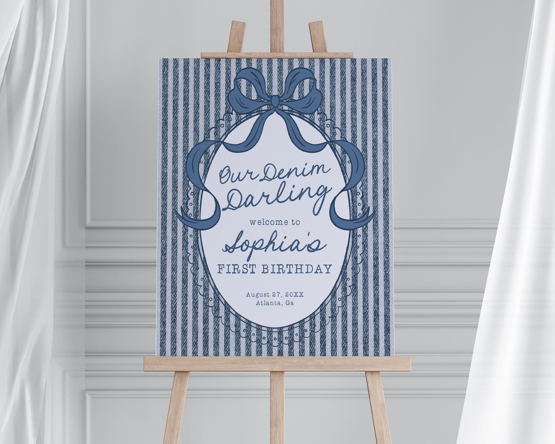 Blue Jean Birthday Welcome Sign Template, Denim Darling Bday Celebration WP1089