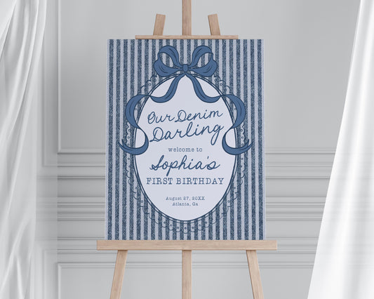 Blue Jean Birthday Welcome Sign Template, Denim Darling Bday Celebration WP1089