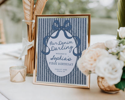 Blue Jean Birthday Welcome Sign Template, Denim Darling Bday Celebration WP1089