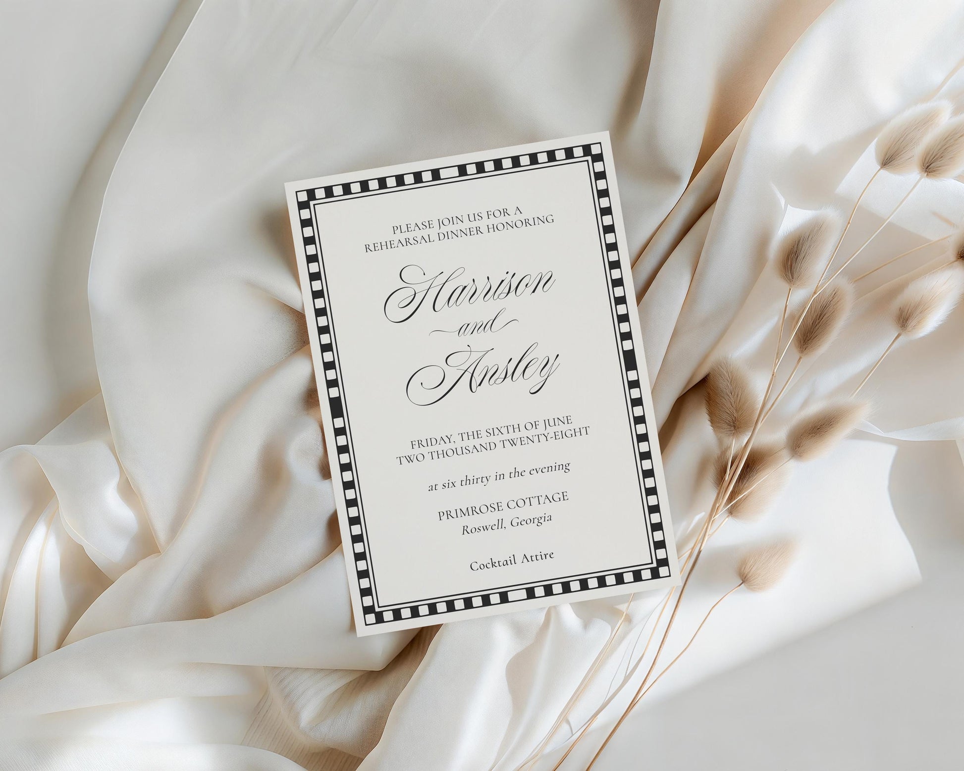 Black Harlequin Pattern Rehearsal Dinner Invite Template, Checkered Old Money Luxury Night Before Party WP1097