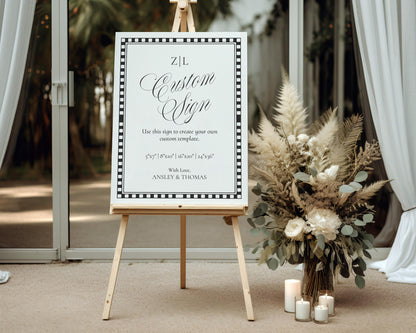 Black Harlequin Pattern Custom Sign Template, Checkered Old Money Luxury Night Before Bridal Shower, Timeless Wedding Decor WP1097