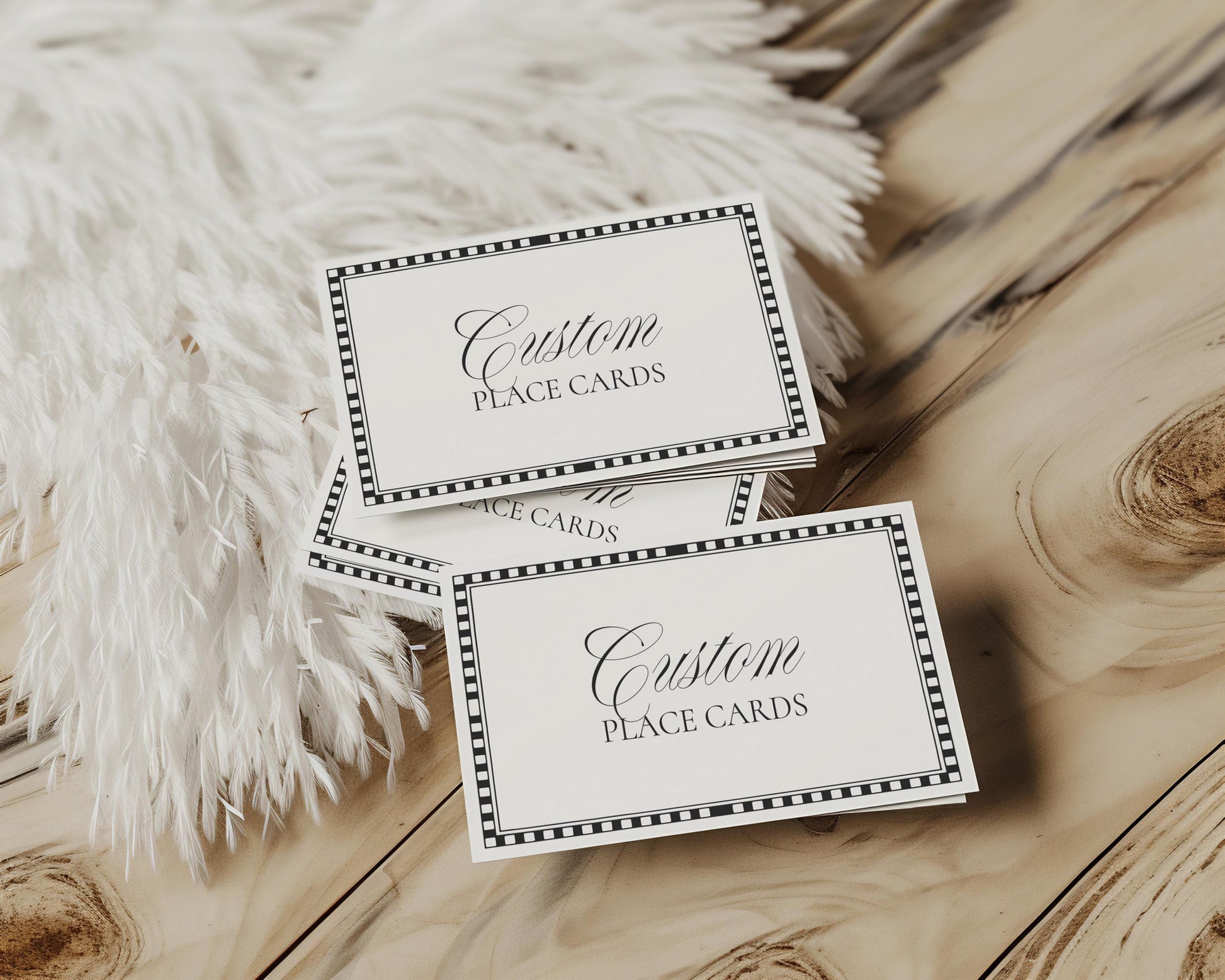 Black Harlequin Pattern Place Cards Template, Checkered Old Money Luxury Ceremony Black and White Wedding Reception WP1097