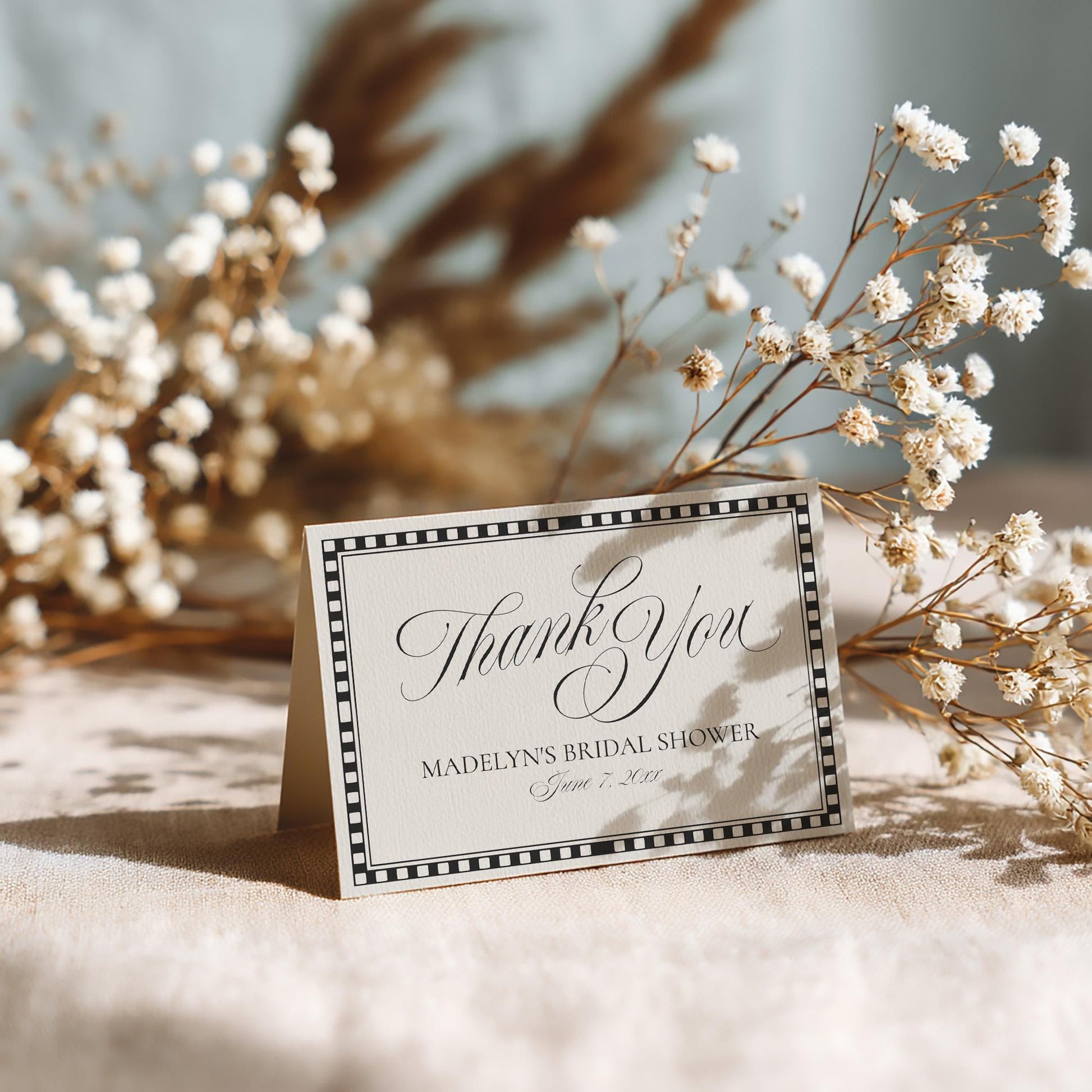 Black Harlequin Pattern Thank You Card Template, Checkered Old Money Luxury Night Before Bridal Shower, Timeless Wedding Decor WP1097