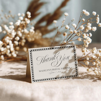 Black Harlequin Pattern Thank You Card Template, Checkered Old Money Luxury Night Before Bridal Shower, Timeless Wedding Decor WP1097